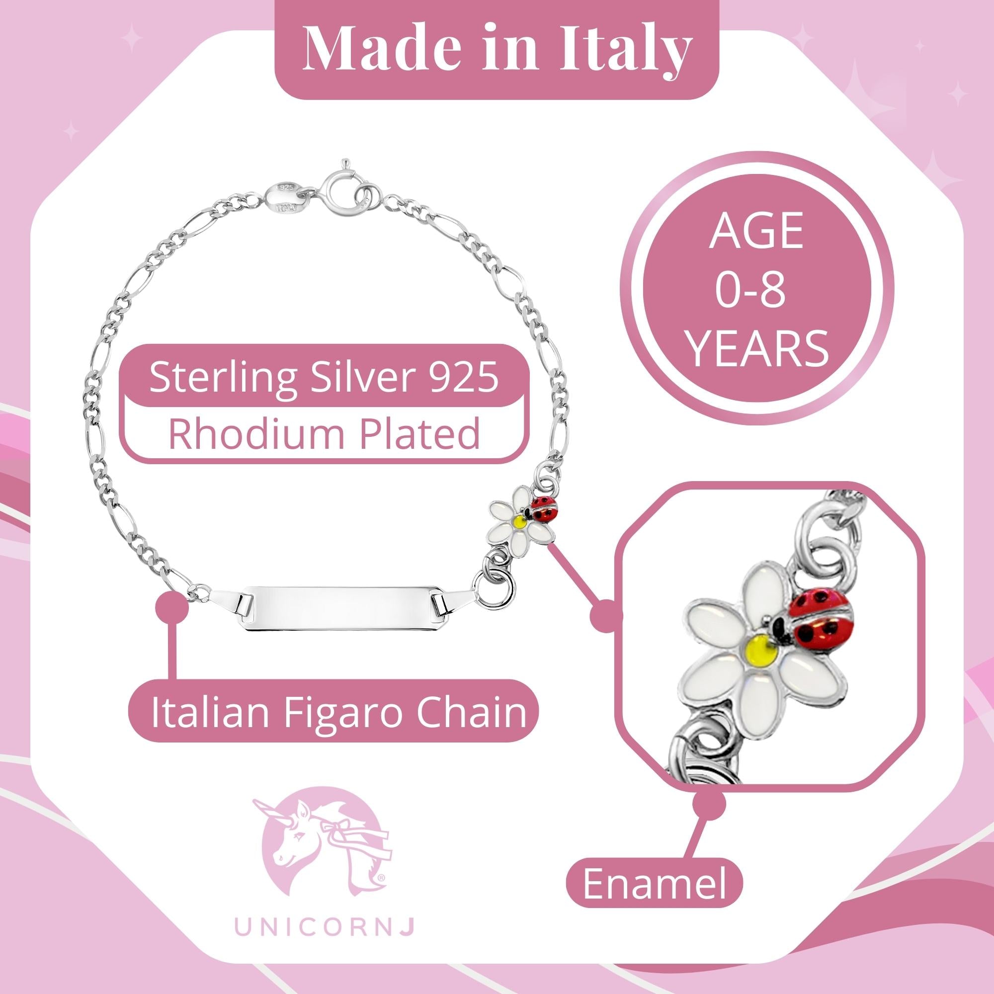 UNICORNJ Sterling Silver 925 Childrens Bracelet with Enamel Charm Italy