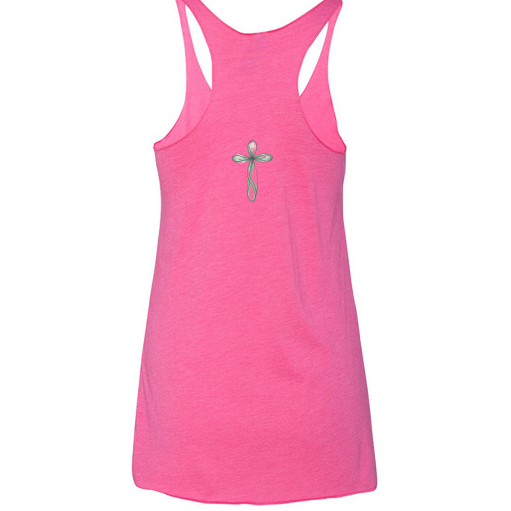 Pink tank top with a silver cross design on the back 