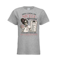 Graphic t-shirt featuring a skeleton nurse holding a coffee mug with a humorous nursing checklist and the phrase "Sweet, Caring, and Nicely Caffeinated. I Can Save Your Life But I Can't Fix Stupid."